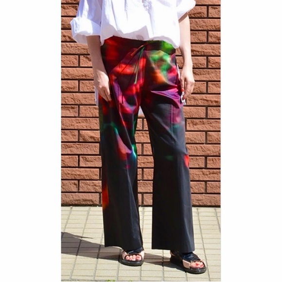 Dries Van Noten Pants - Dries Van Noten Wide Leg Pants Neon Light Print